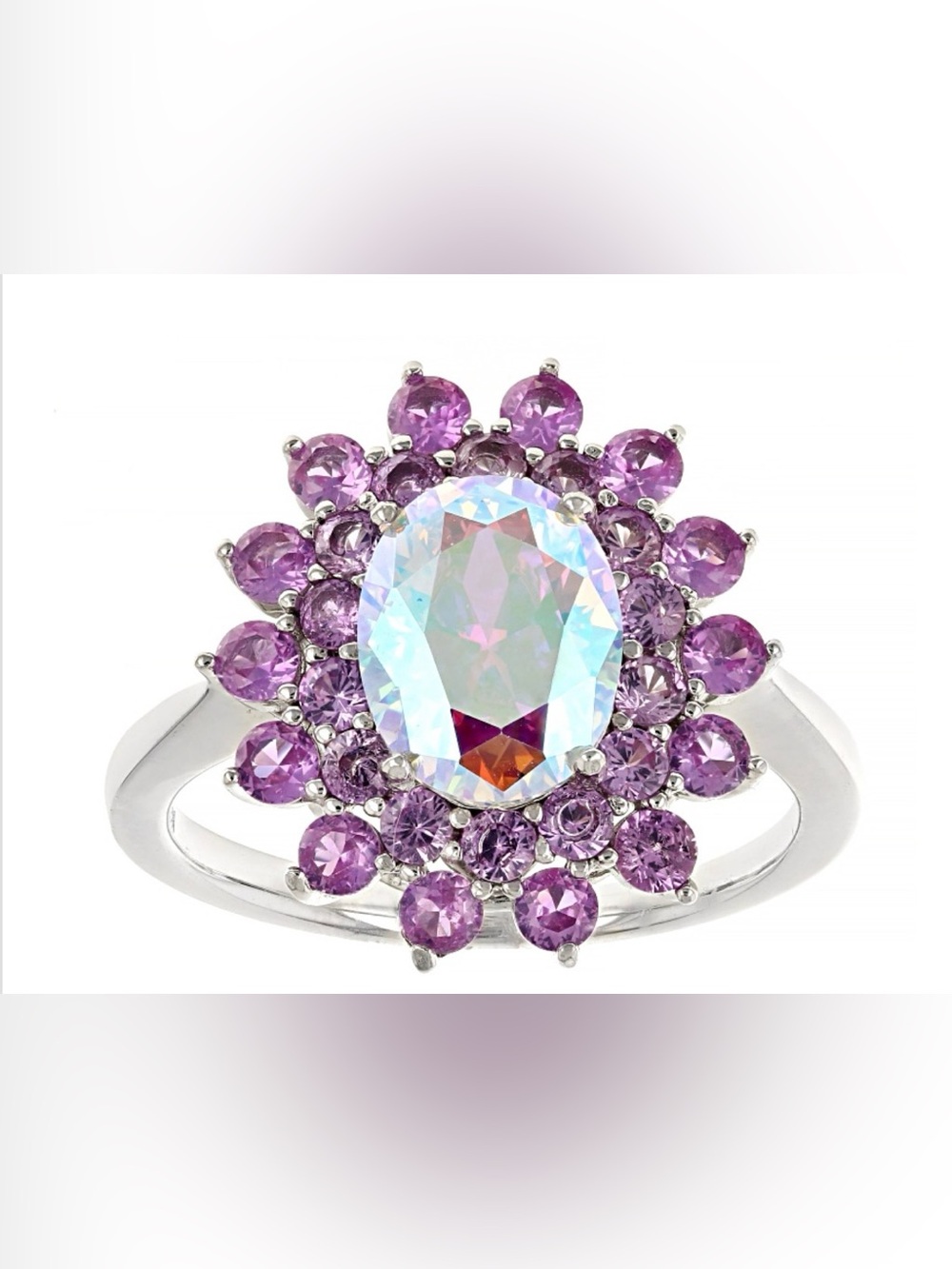 JTV Aurora Borealis Cubic Zirconia Lab Created Pink Sapphire Rhodium Over Silver